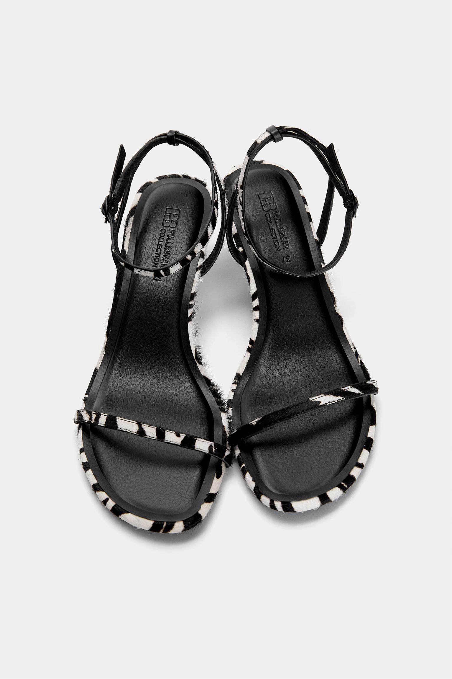 Leather zebra print high-heel sandals Product Image