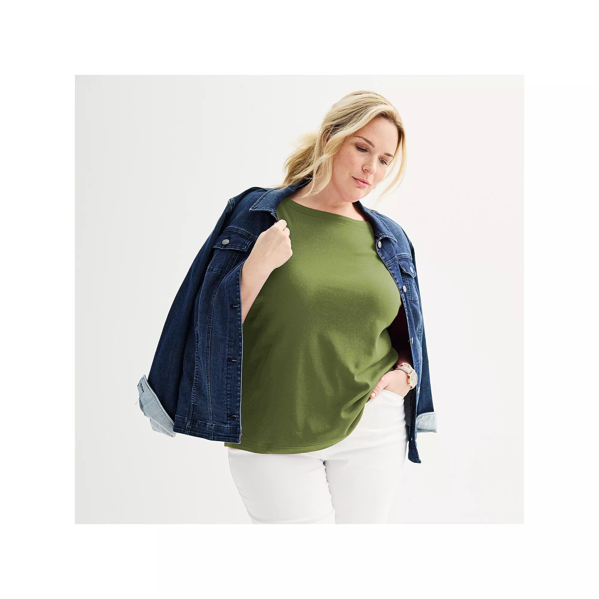 Plus Size Croft & Barrow® Boatneck Top, Women's, Size: 0X, Sydney Green Product Image