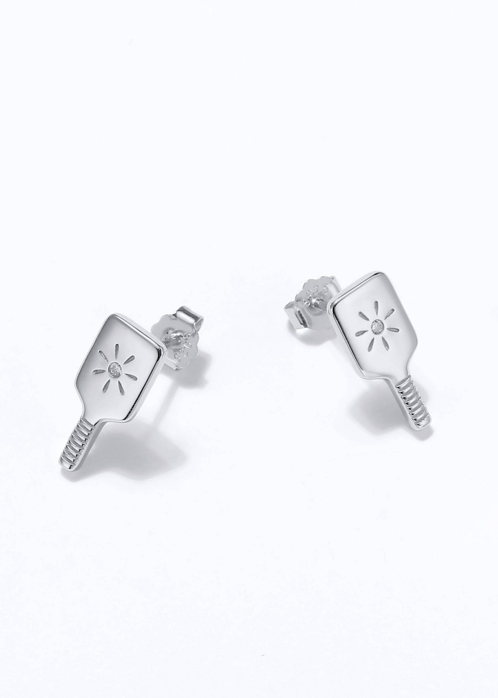 Pickleball Paddle Stud Earrings Silver Product Image