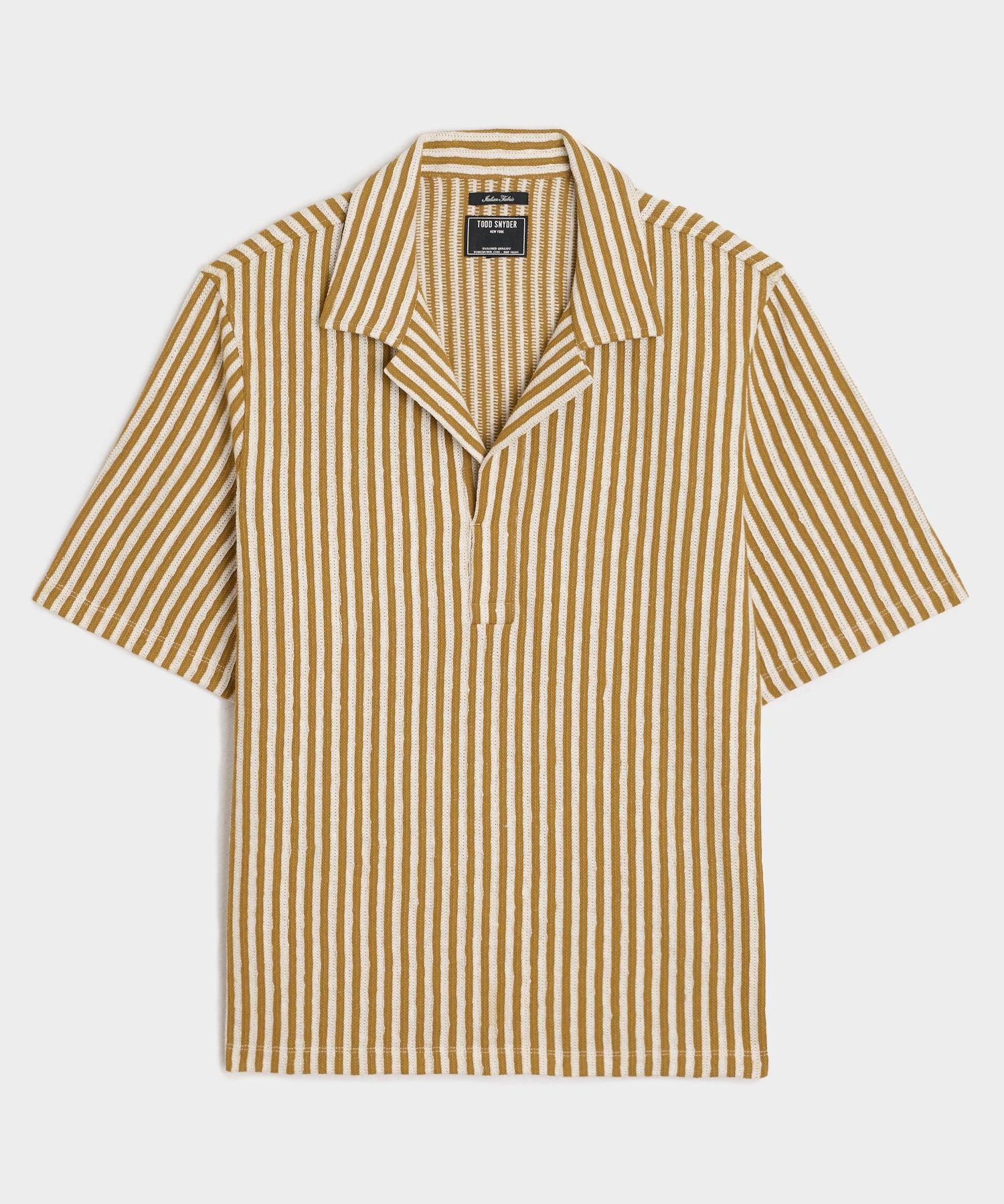 Linen-Cotton Knit Striped Polo in Gilded Gold Product Image