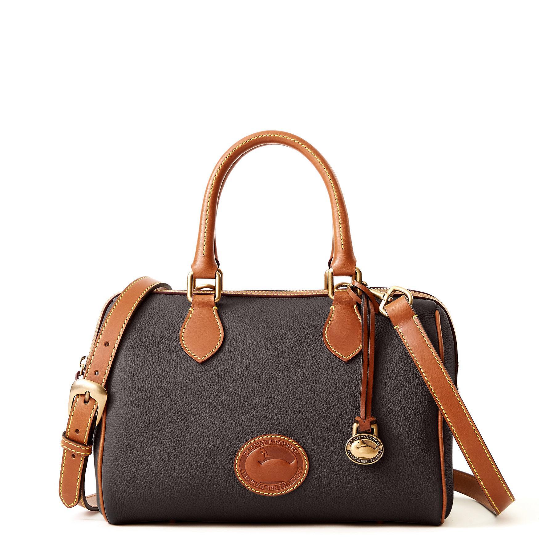 Dooney & Bourke Womens All Weather Leather 3.0 Barrel Satchel 28 Bag in Caramel Product Image