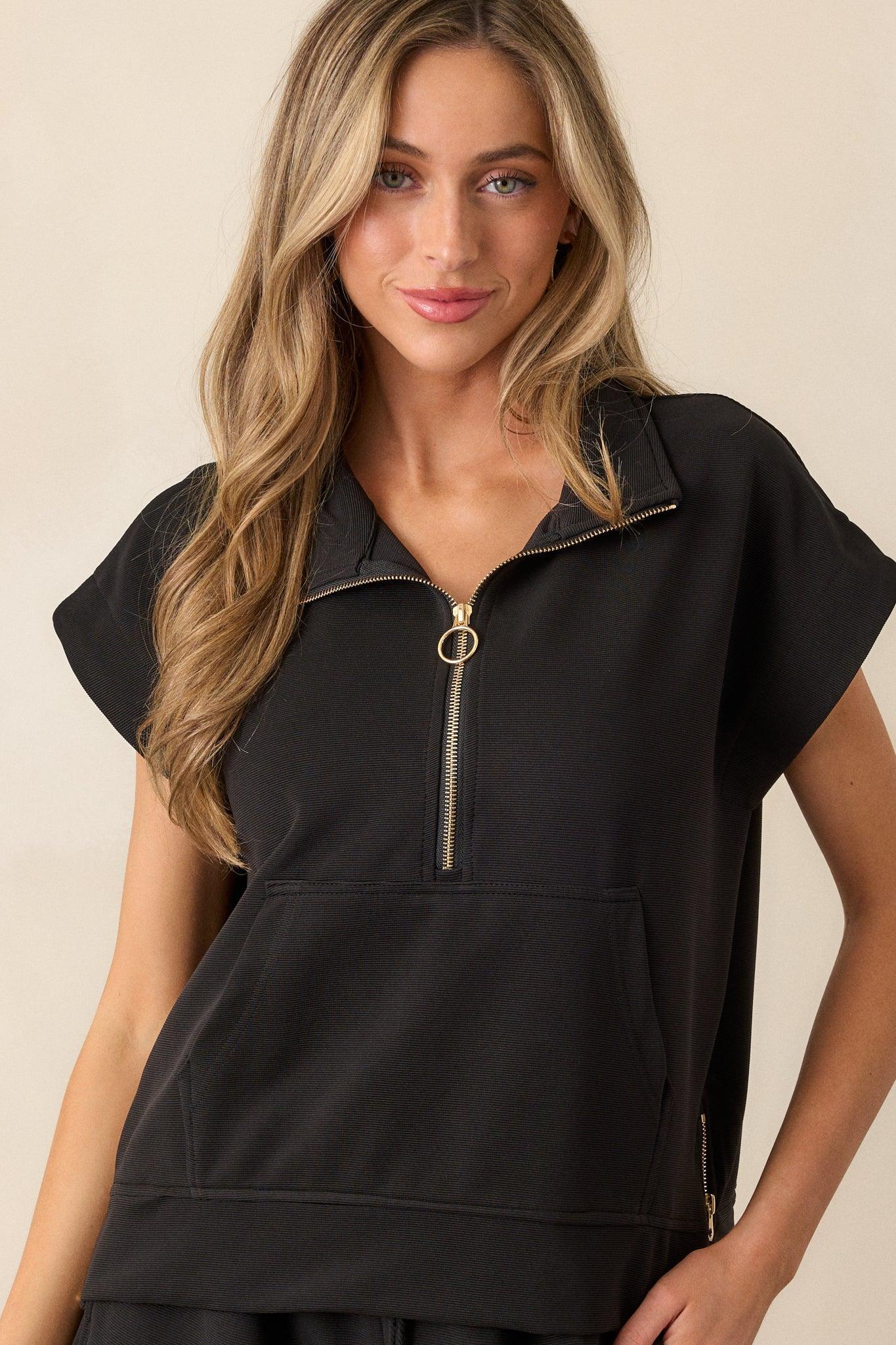 Sleek Street Black Half-Zip Short Sleeve Pullover Product Image