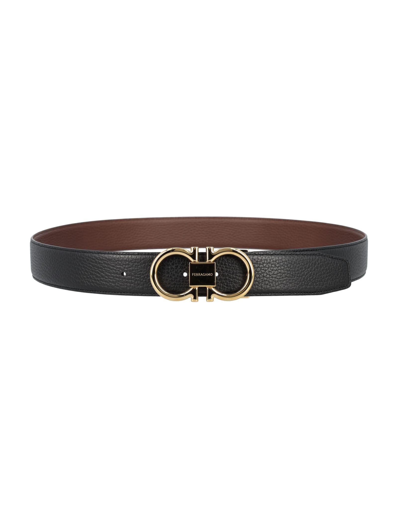 FERRAGAMO Double Adjustable Belt In Nero + Cocoa Brown Product Image