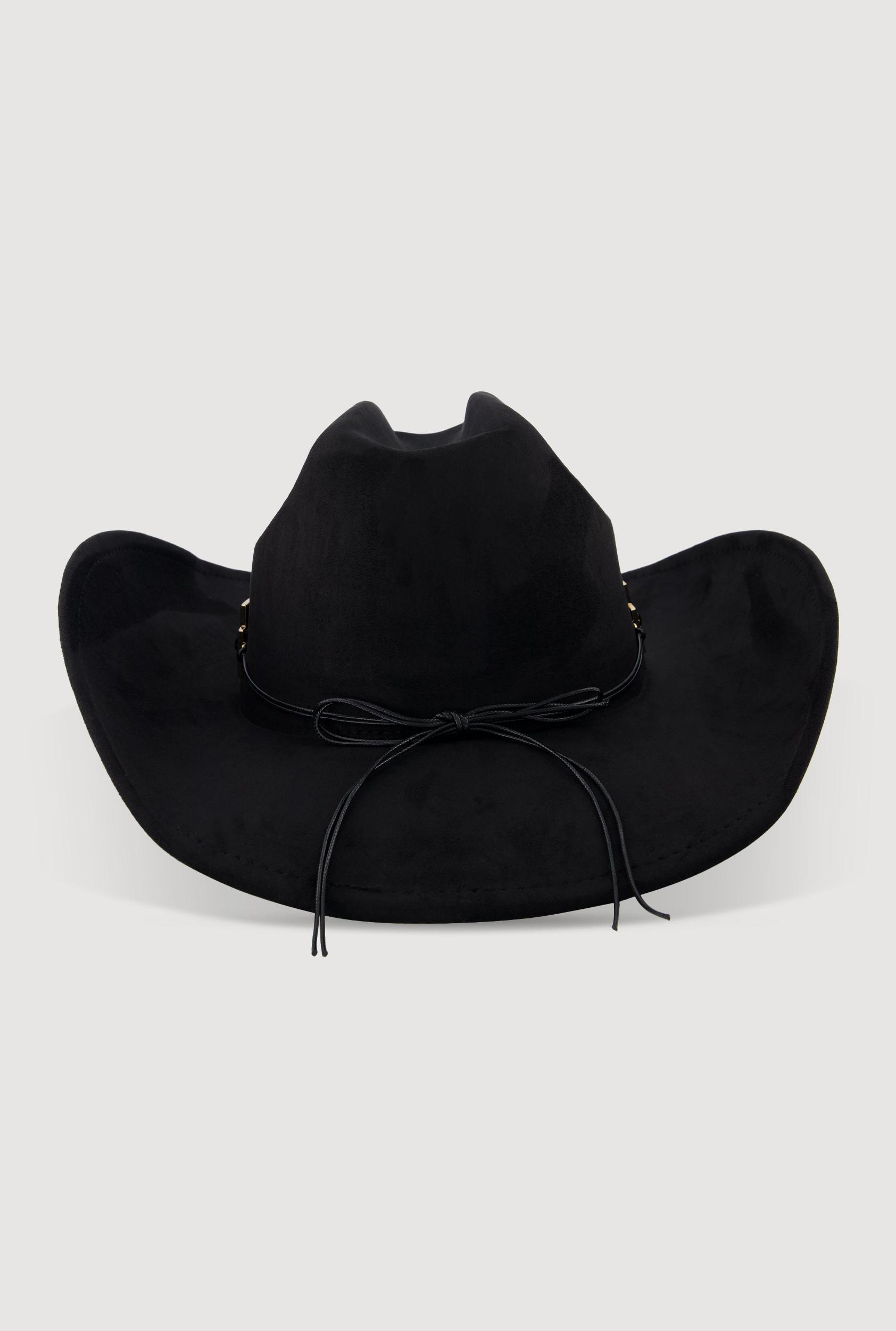Trendy Faux Suede Metallic Cross Trim Cowboy Hat Female Product Image