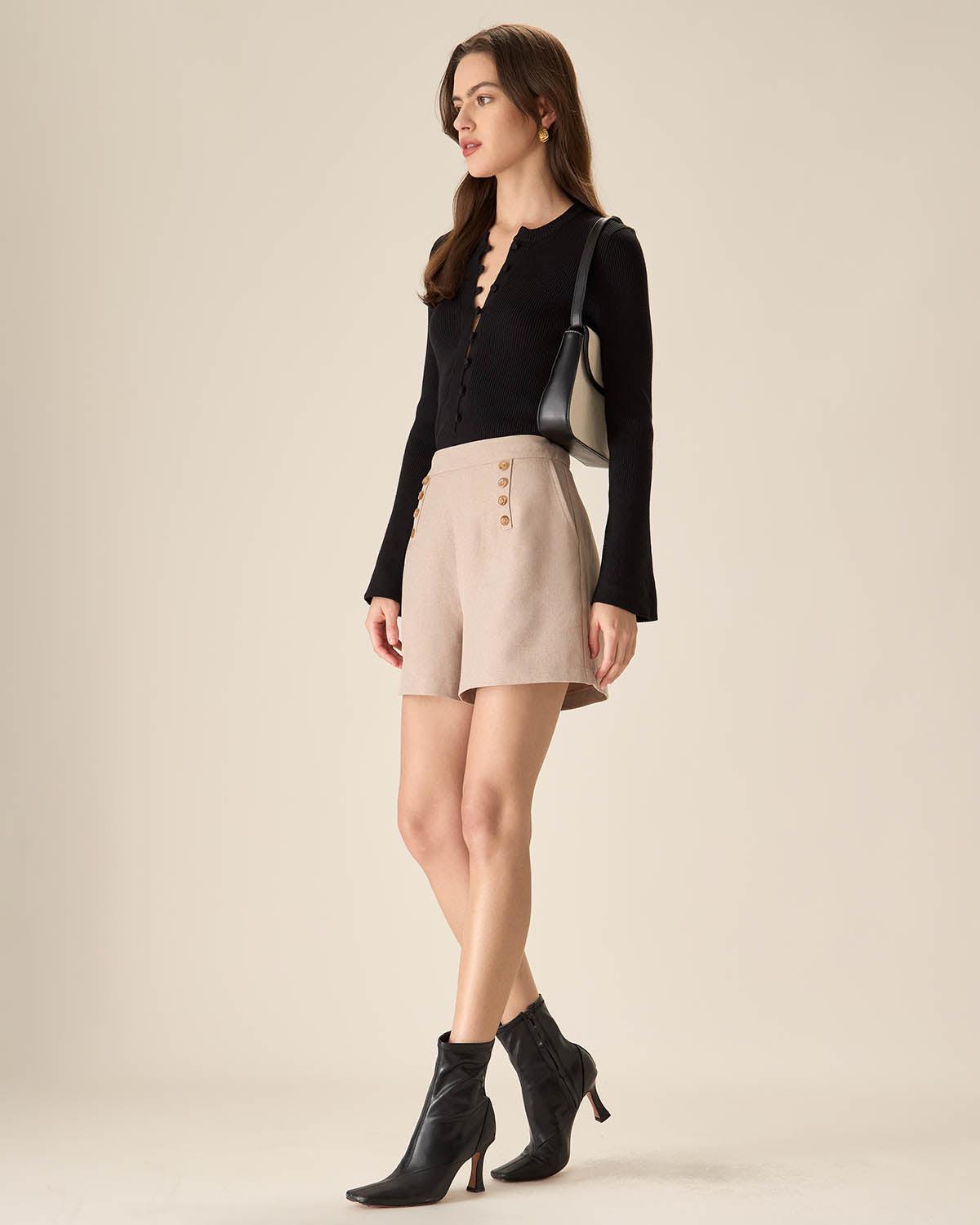 The Black Round Neck Button Up Knit Top Product Image