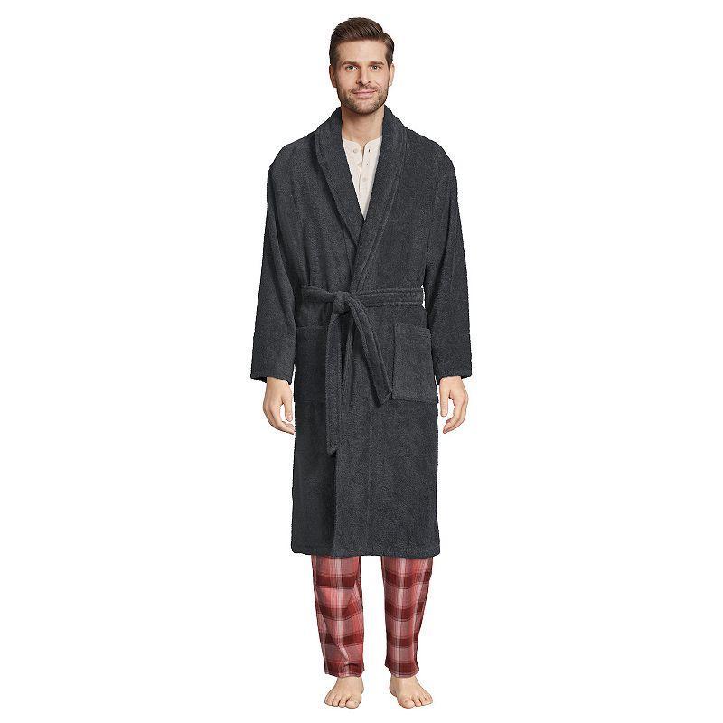 Big & Tall Lands End Calf-Length Turkish Terry Robe, Mens Deep Green Product Image