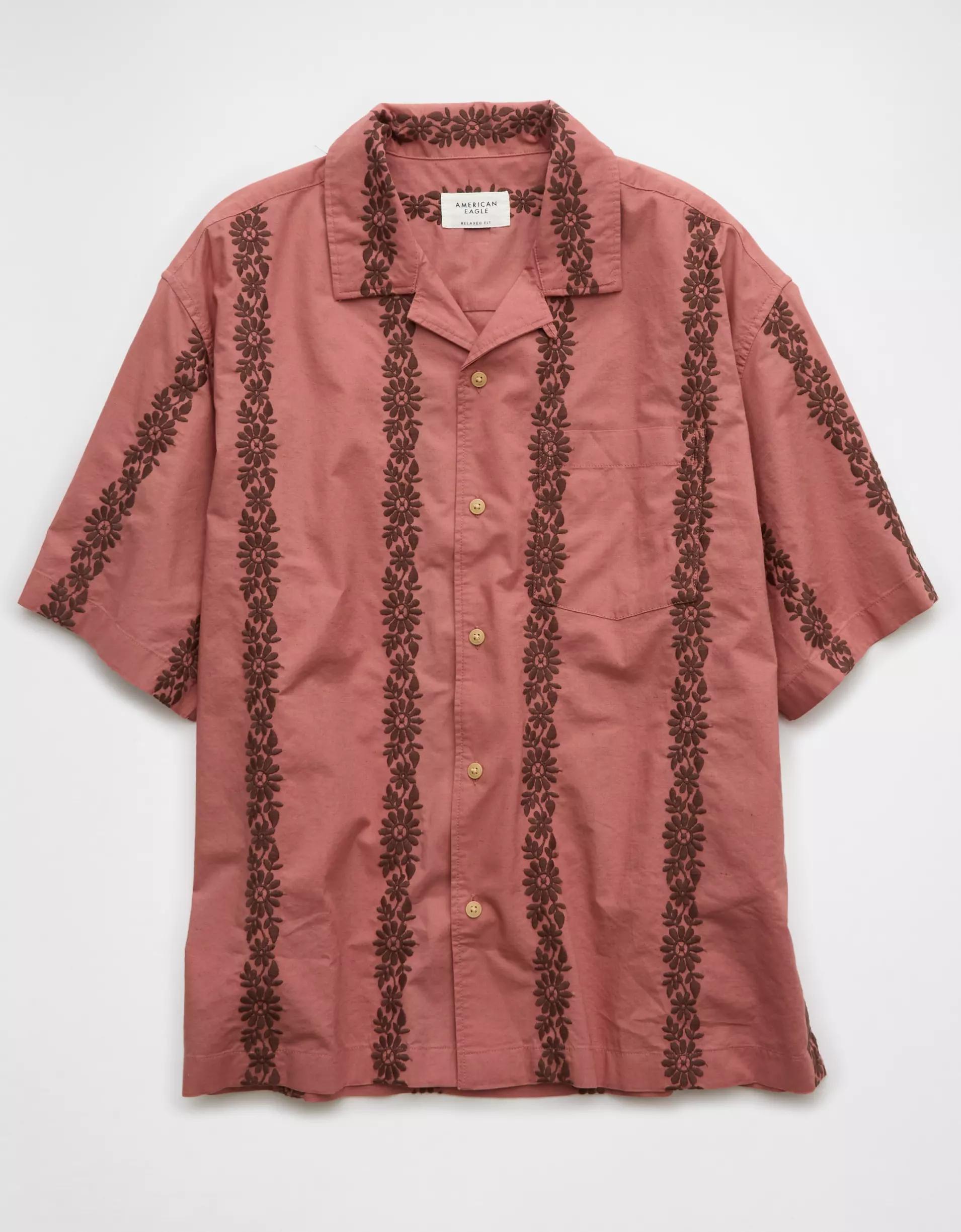 AE Poolside Linen-Blend Printed Button-Up Shirt Product Image