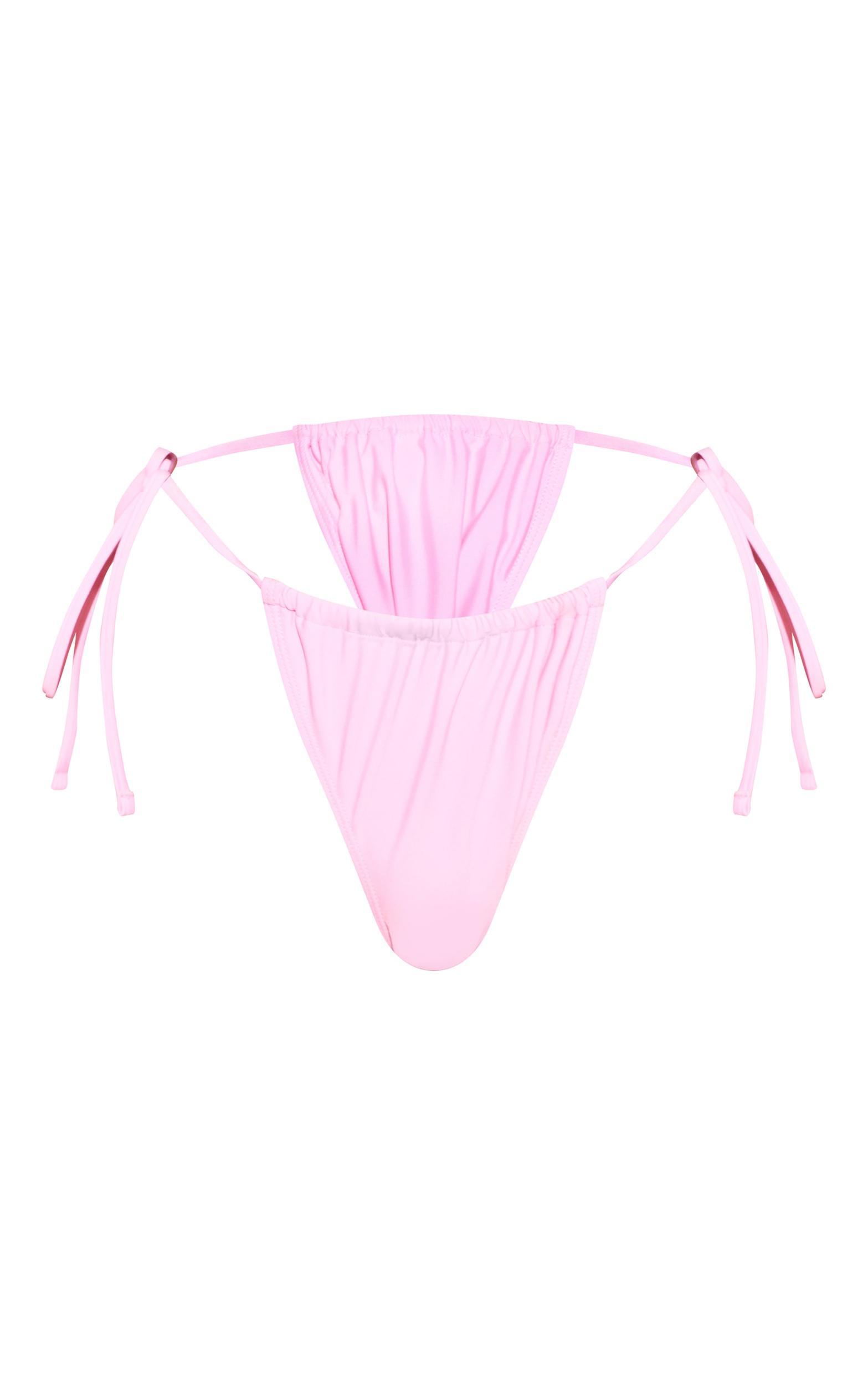 Pink Tie Side Ruched Bikini Bottoms Product Image