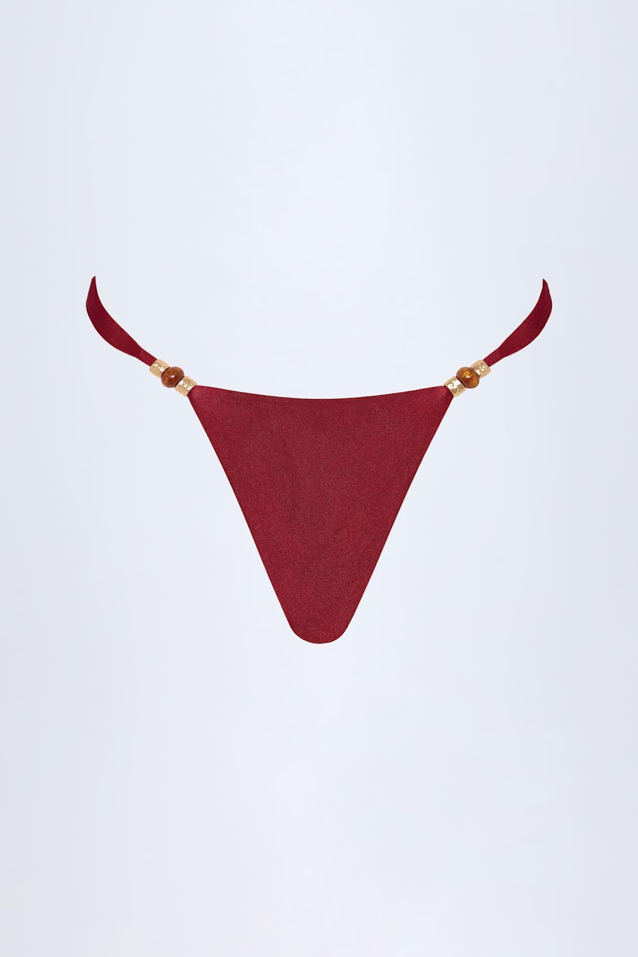 Bead-Embellished Cheeky Bikini Bottoms in Dark Cherry Product Image