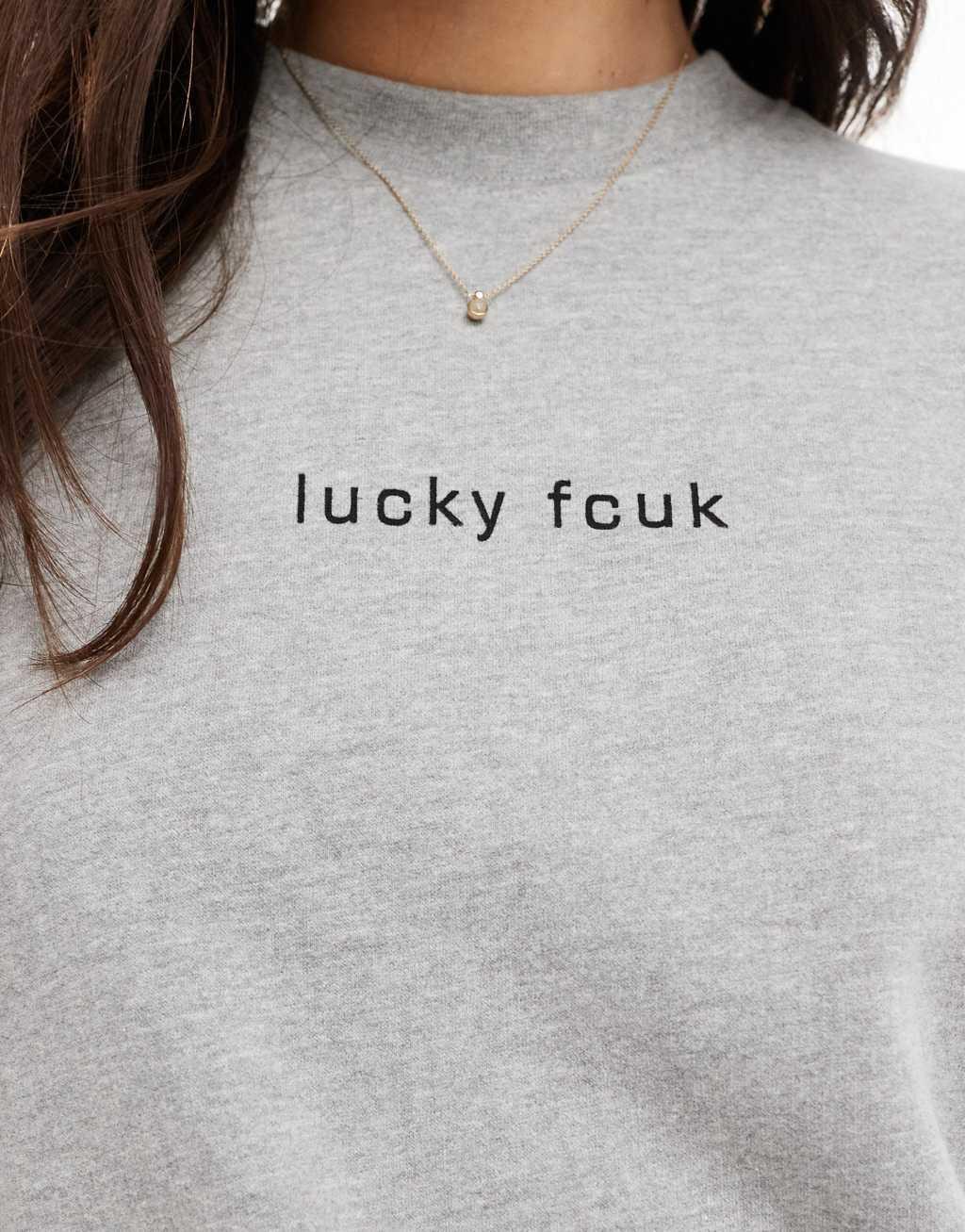 French Connection FCUK sweatshirt with lucky slogan in gray Product Image