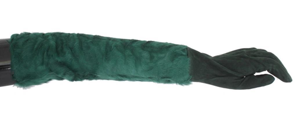 DOLCE & GABBANA Green Leather Xiangao Fur Elbow Gloves Product Image