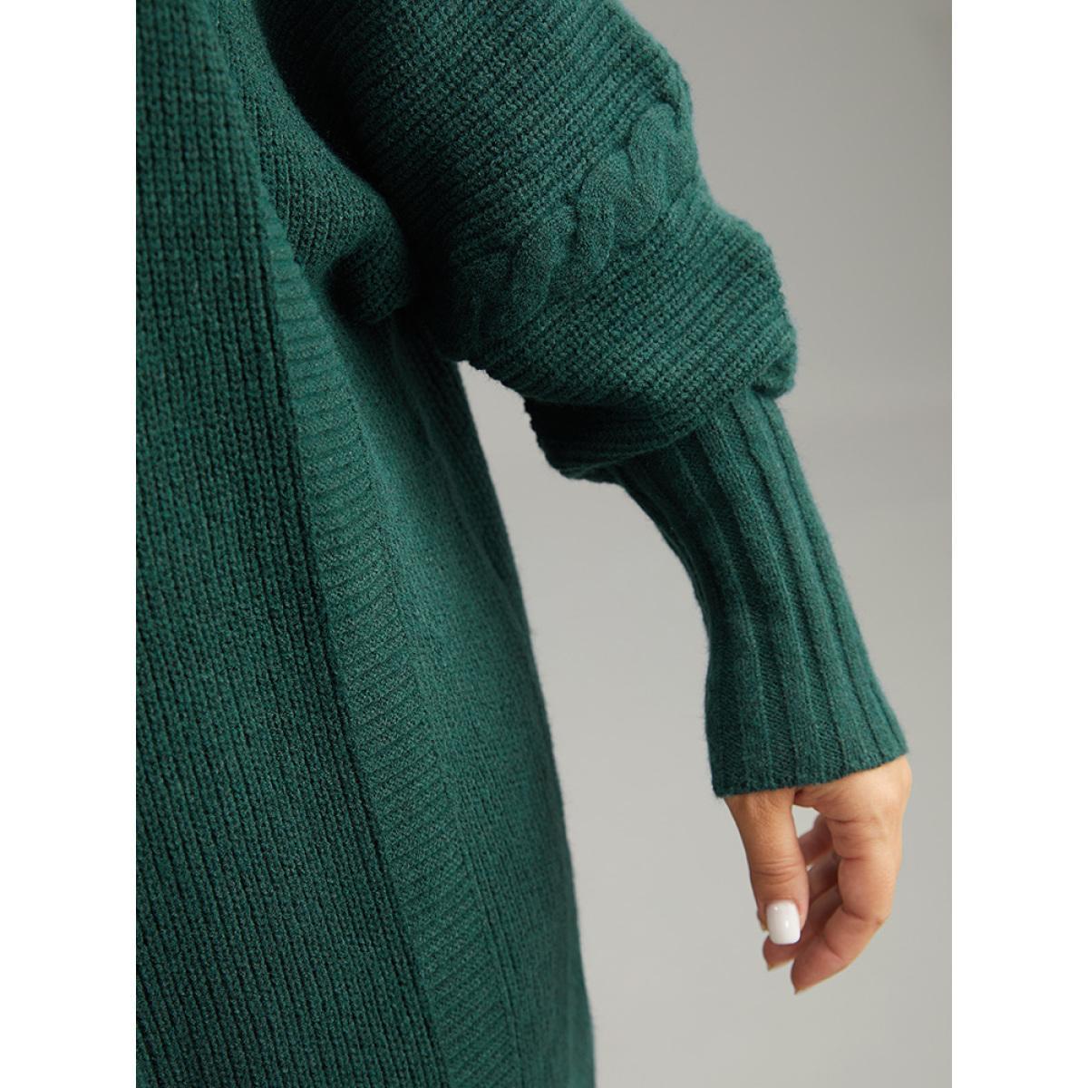 Plus Size Supersoft Essentials Batwing Sleeve Cable Knit Cardigan DarkGreen Women Casual Loose Long Sleeve Dailywear Cardigans BloomChic 30/6X Product Image