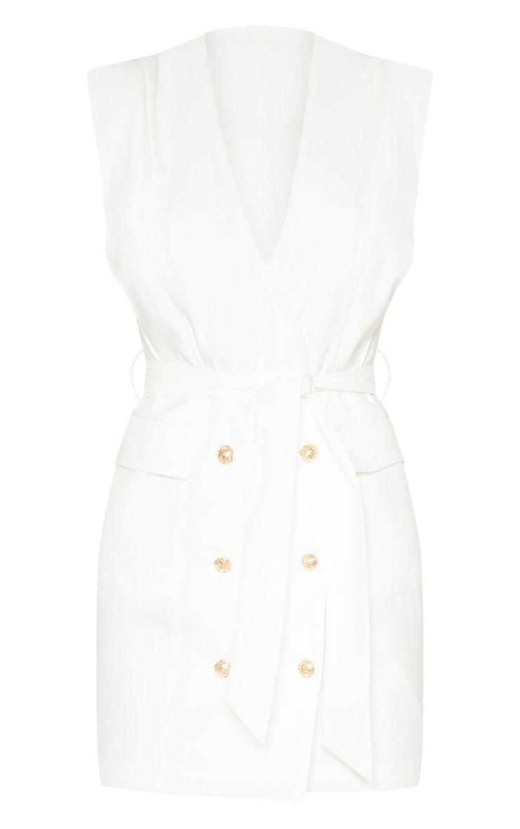 White Sleeveless Gold Button Detail Blazer Dress Product Image