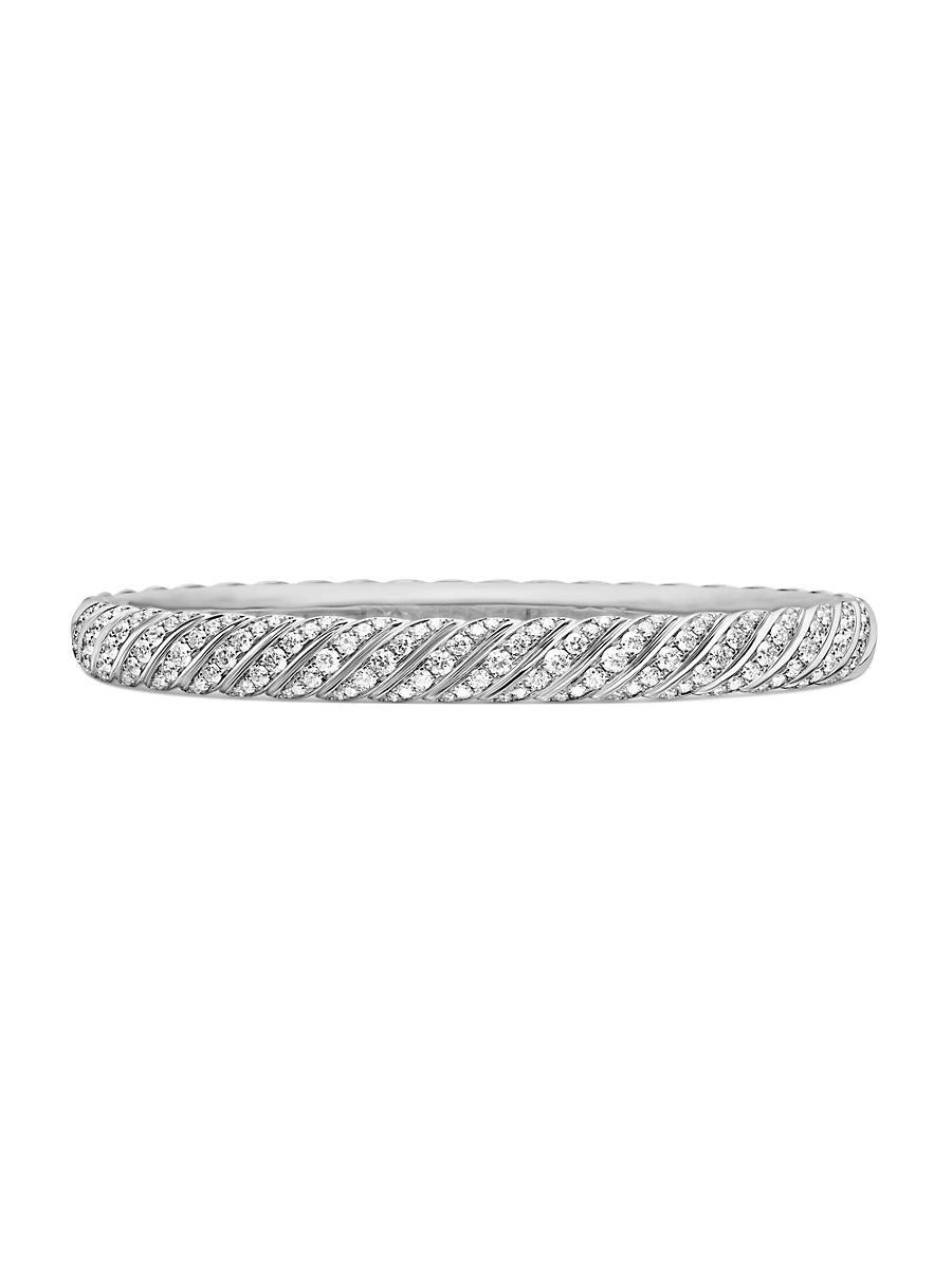 Womens Sculpted Cable Bangle Bracelet In 18K White Gold Product Image