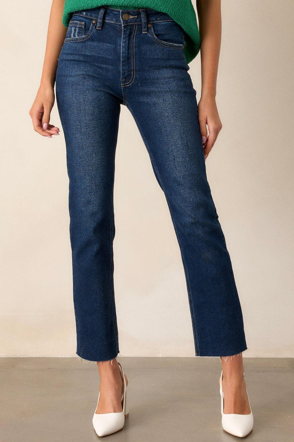 High Standards Dark Wash Cropped Straight Leg Jeans Product Image