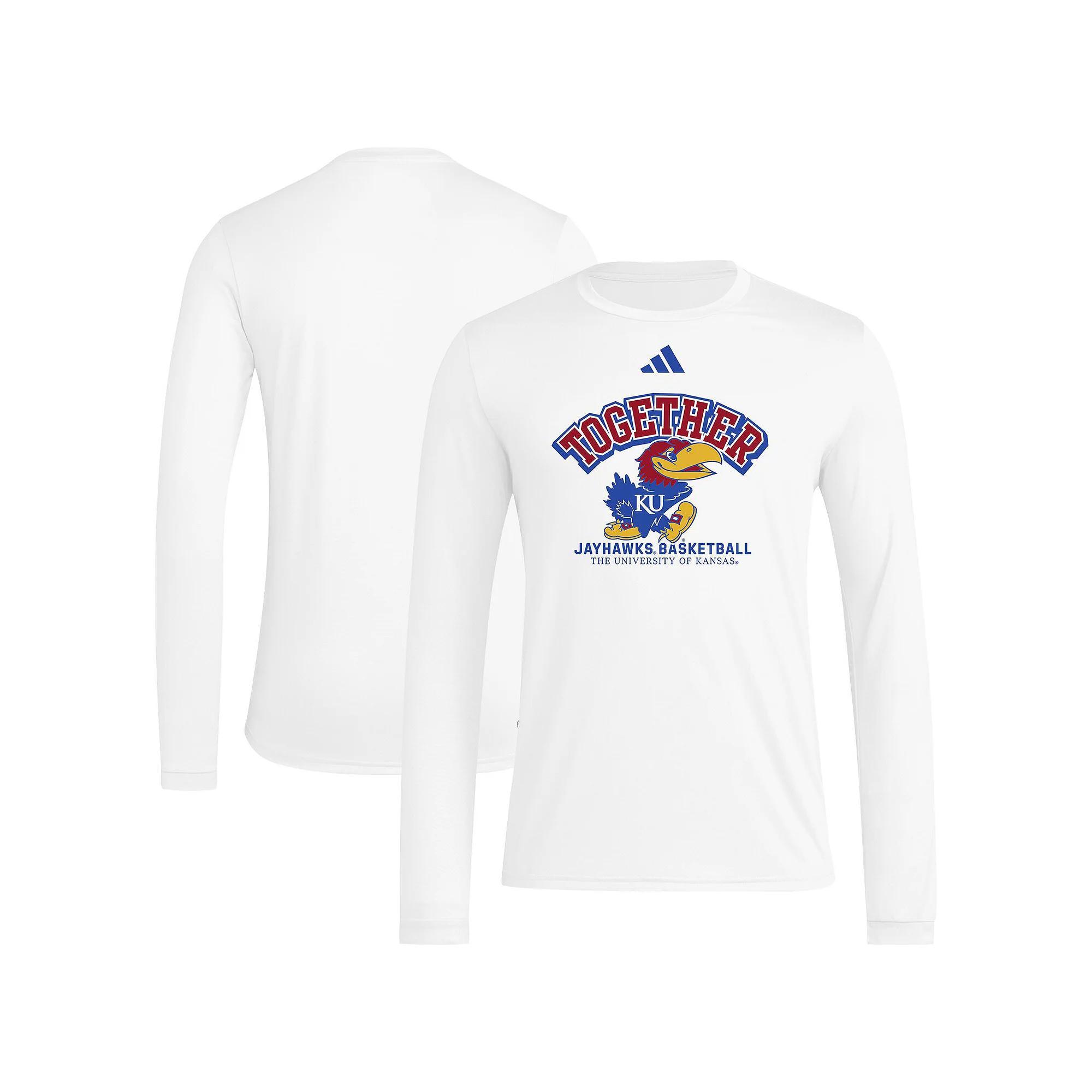 Men's adidas White Kansas Jayhawks Together On-Court Pregame Long Sleeve T-Shirt, Size: XL Product Image