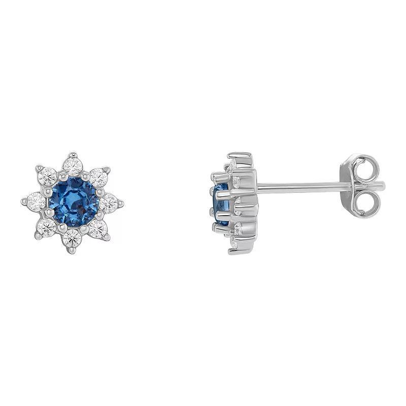 PRIMROSE Birthstone Cubic Zirconia Flower Stud Earrings, Womens, Silver Tone Dec Product Image