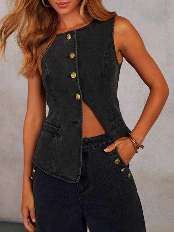 Sleeveless Split-Joint Round-Neck Vest Top Product Image