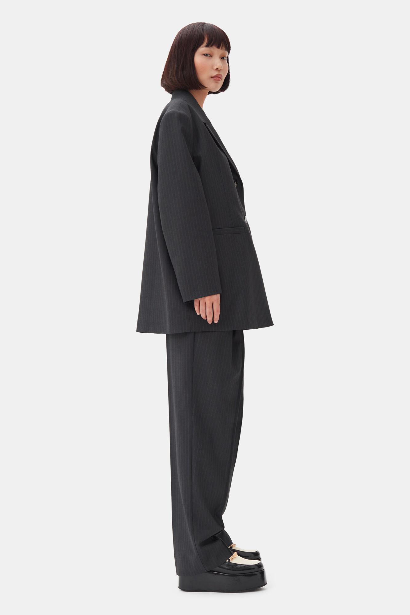 Charcoal Stripe Suiting Oversized Blazer Product Image