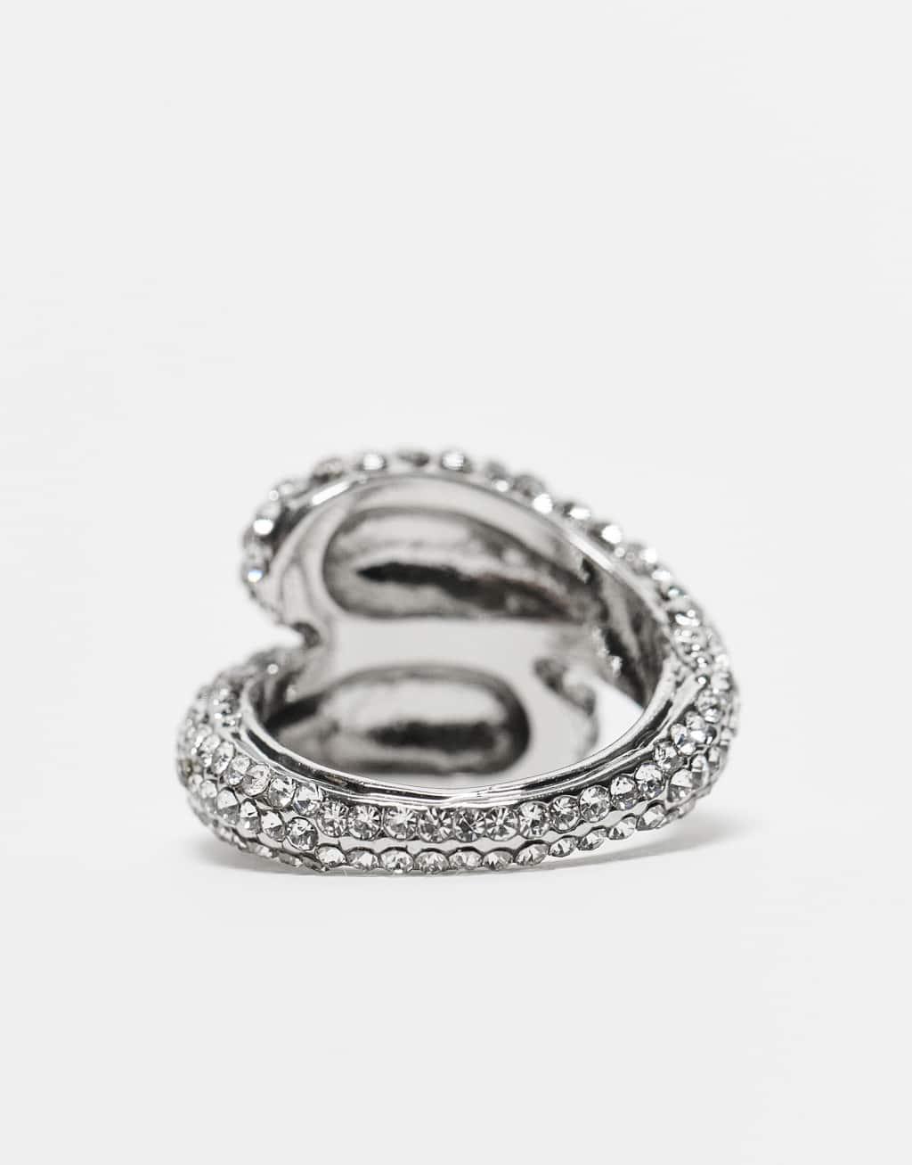 ASOS DESIGN ring with wraparound design and micro pave crystal in silver tone Product Image