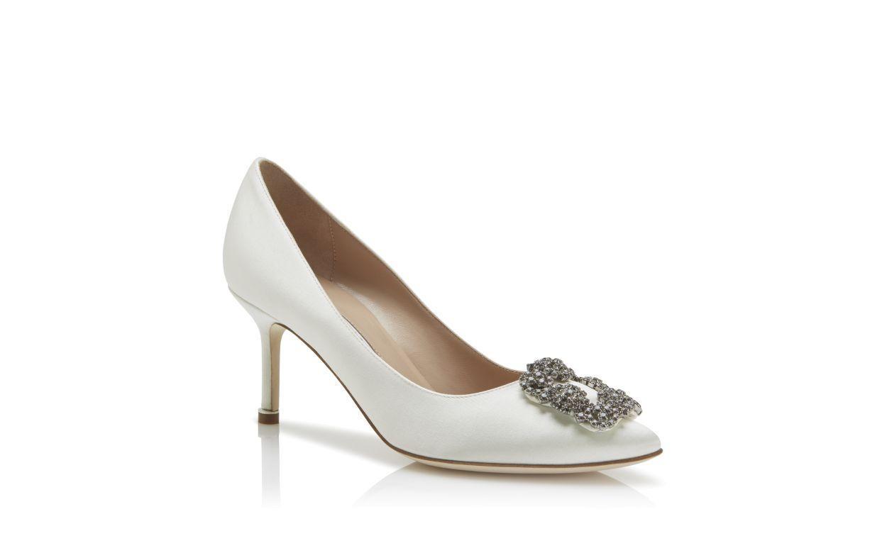 HANGISI 70 White Satin Jewel Buckle Pumps Product Image