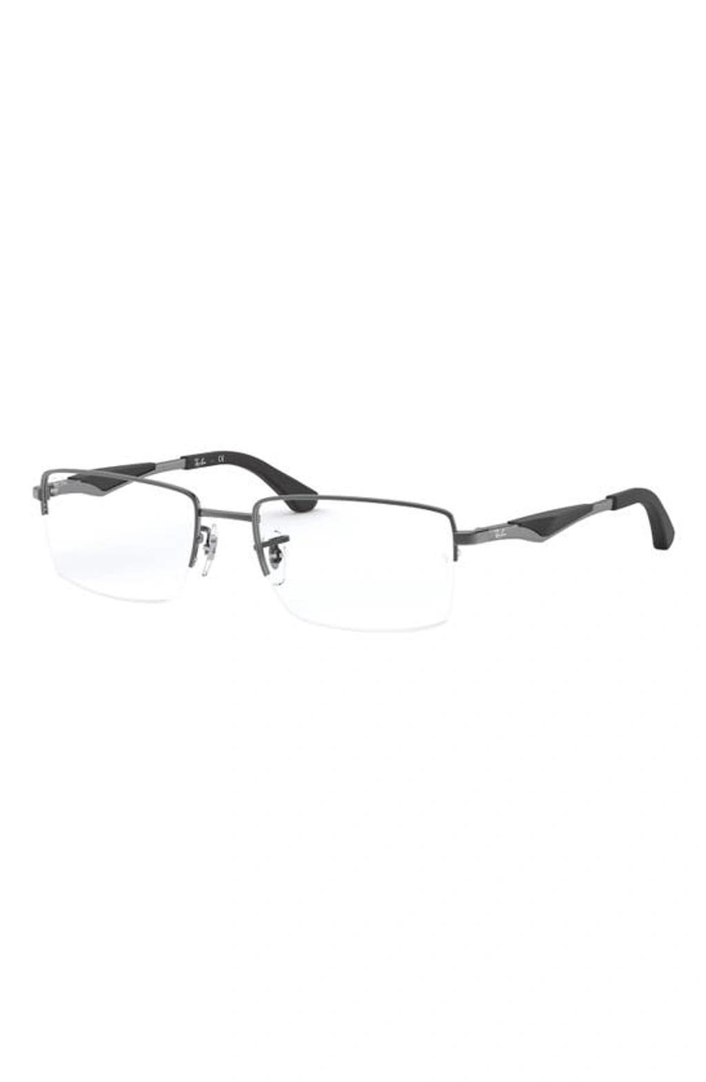 RAY BAN 53mm Semi Rimless Rectangular Optical Glasses In Gunmetal Product Image