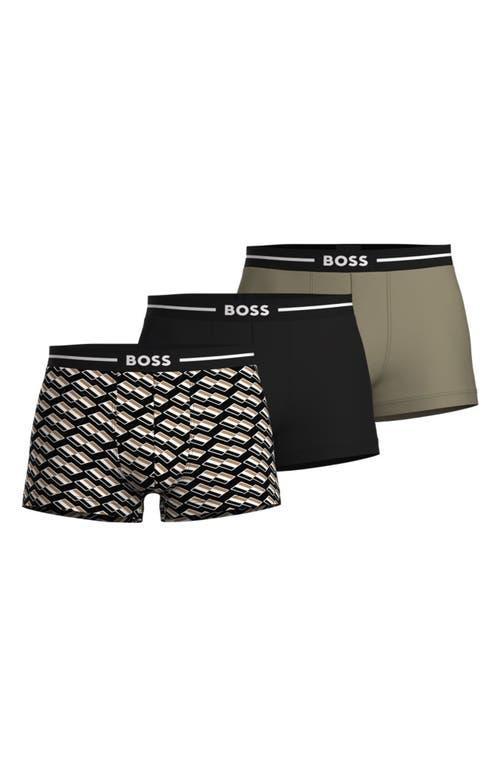 Mens Three Pack Of Stretch-Cotton Trunks With Logo Waistbands Product Image