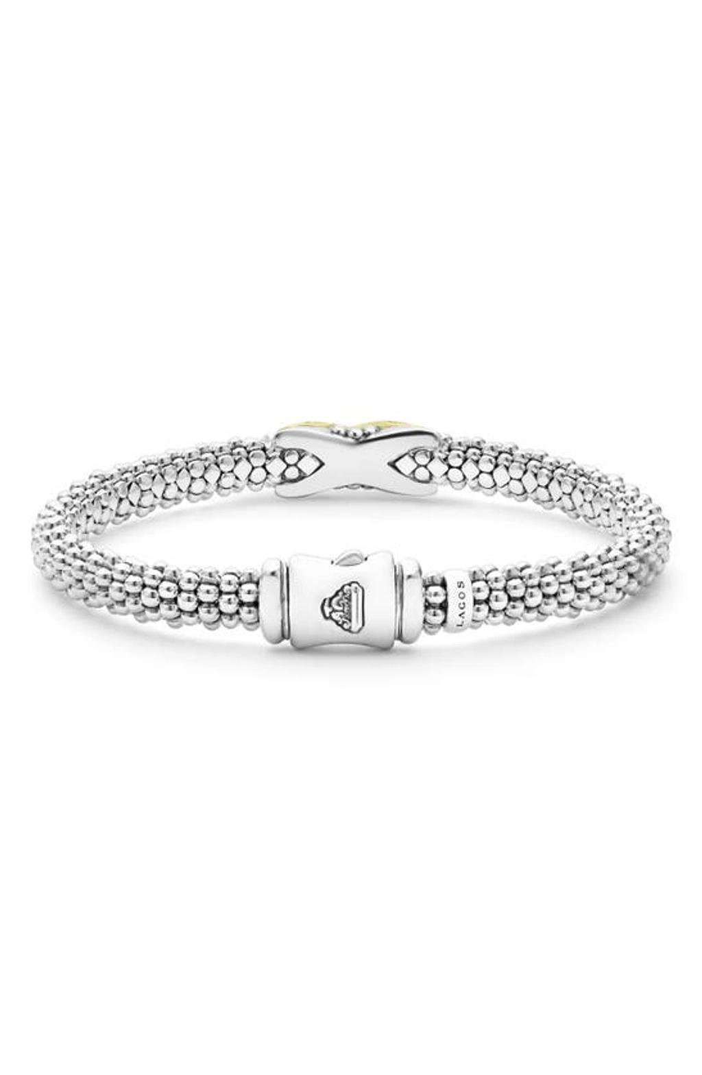 LAGOS 18k Yellow Gold & Sterling Silver Embrace Diamond Pave X Caviar Bead Bracelet Product Image