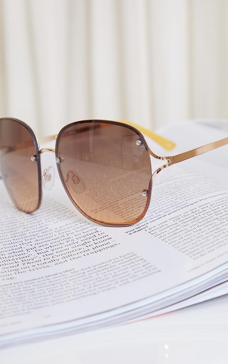 Brown Rimless Oversized Rounded Sunglasses Product Image