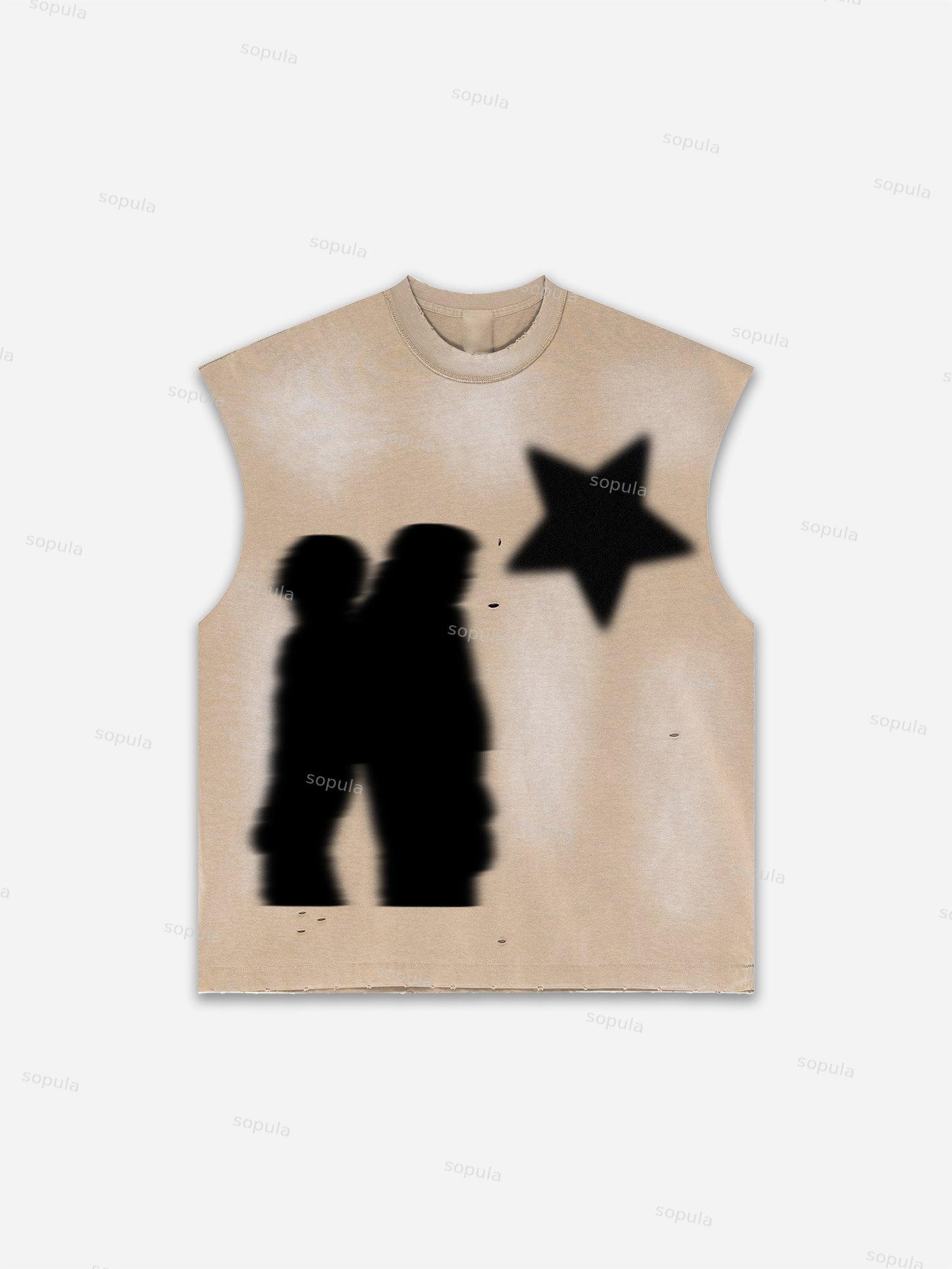 Men's Washed Casual Virtual Shadow Graphic Tank Top Product Image