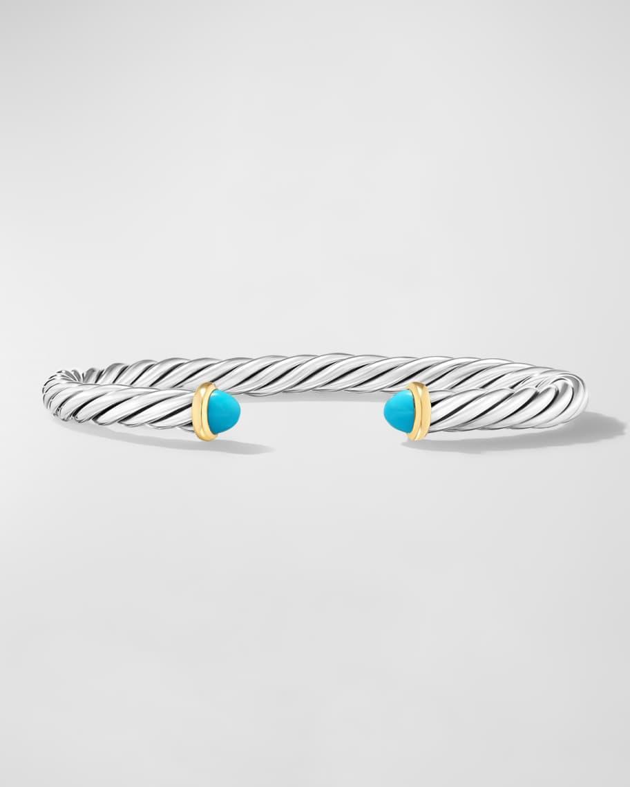 Mens Cable Flex Cuff Bracelet with Gemstone and 14K Gold in Silver, 6mm Product Image