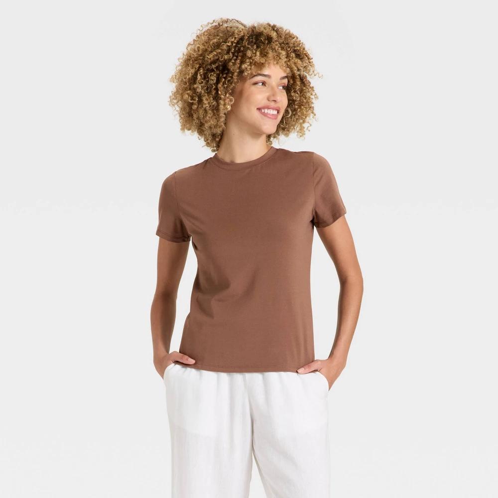 Women's Short Sleeve T-Shirt - A New Day™ Brown L Product Image