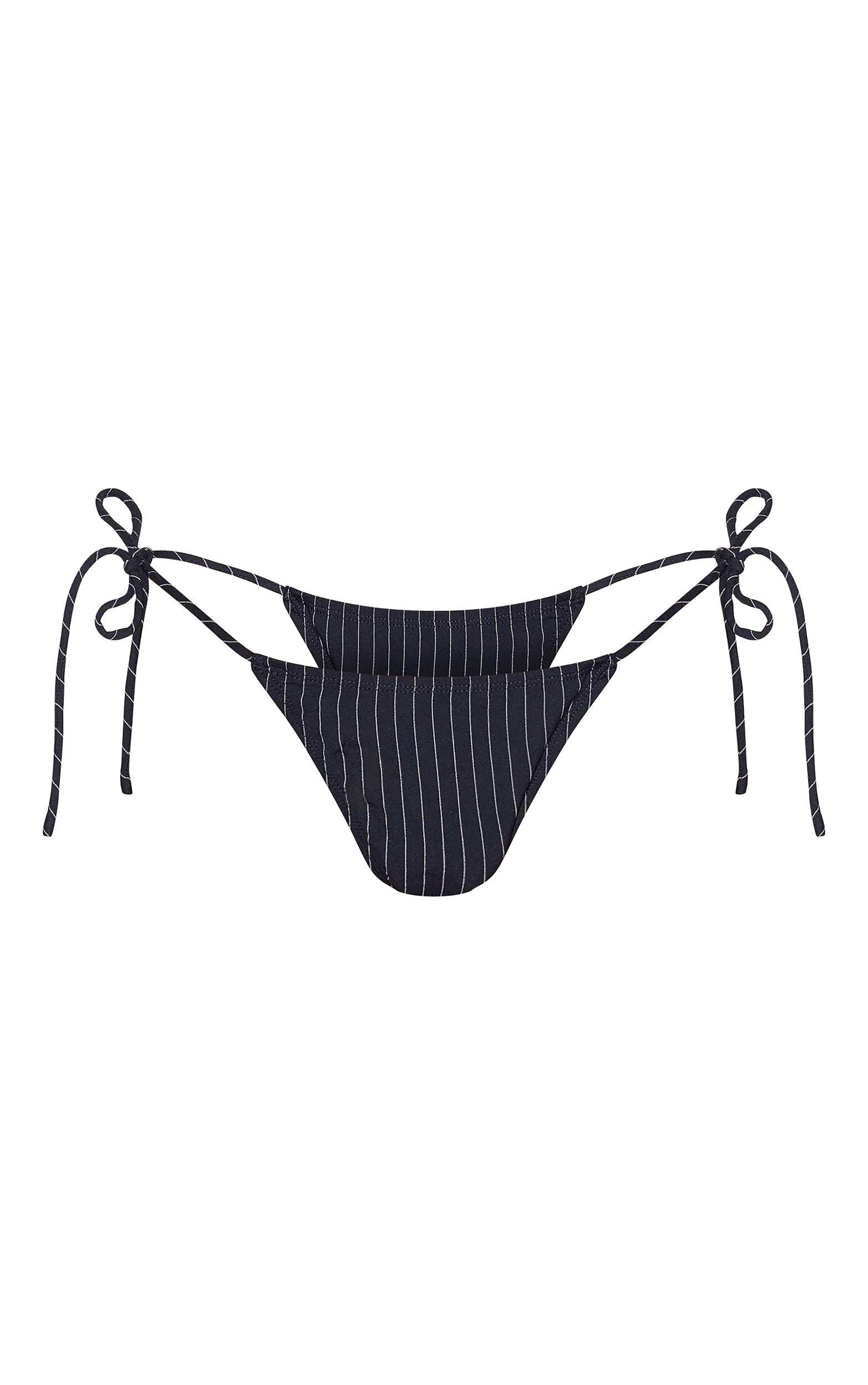 Navy Pinstripe Tie Side Bikini Bottoms Product Image