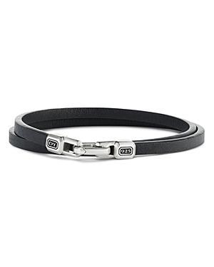 Mens Streamline Double Wrap Black Leather Bracelet Product Image