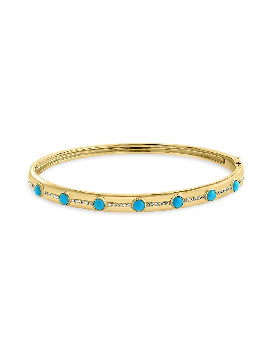 Womens 14K Yellow Gold, Turquoise & 0.19 TCW Diamond Bangle Product Image