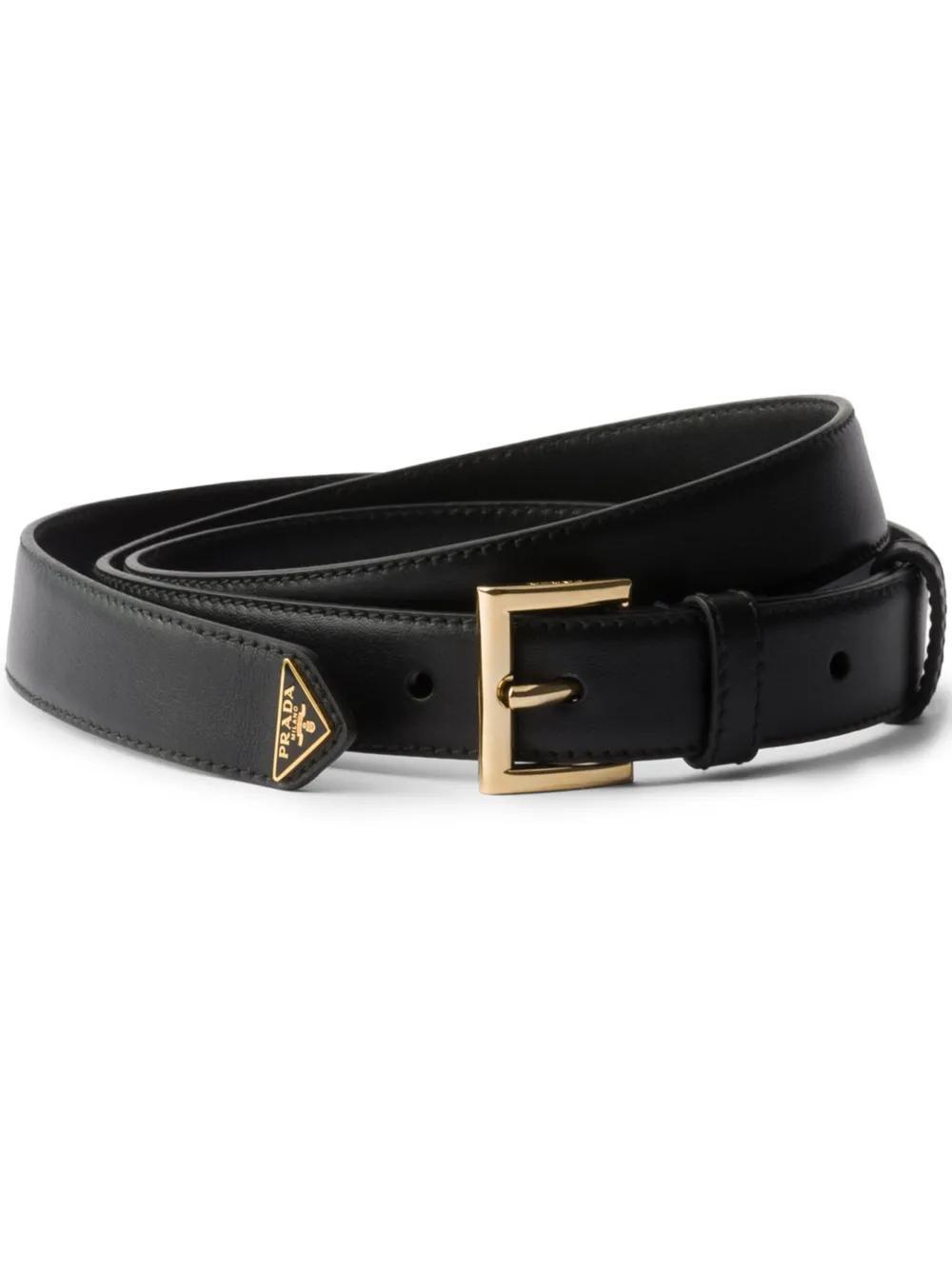 PRADA City Calf Leather Belt In Black Gold Product Image