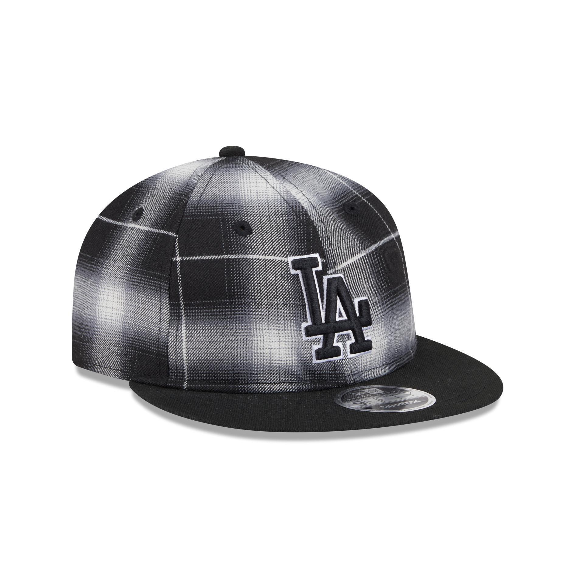 Los Angeles Dodgers Black and White Plaid Retro Crown 9FIFTY Snapback Hat Male Product Image
