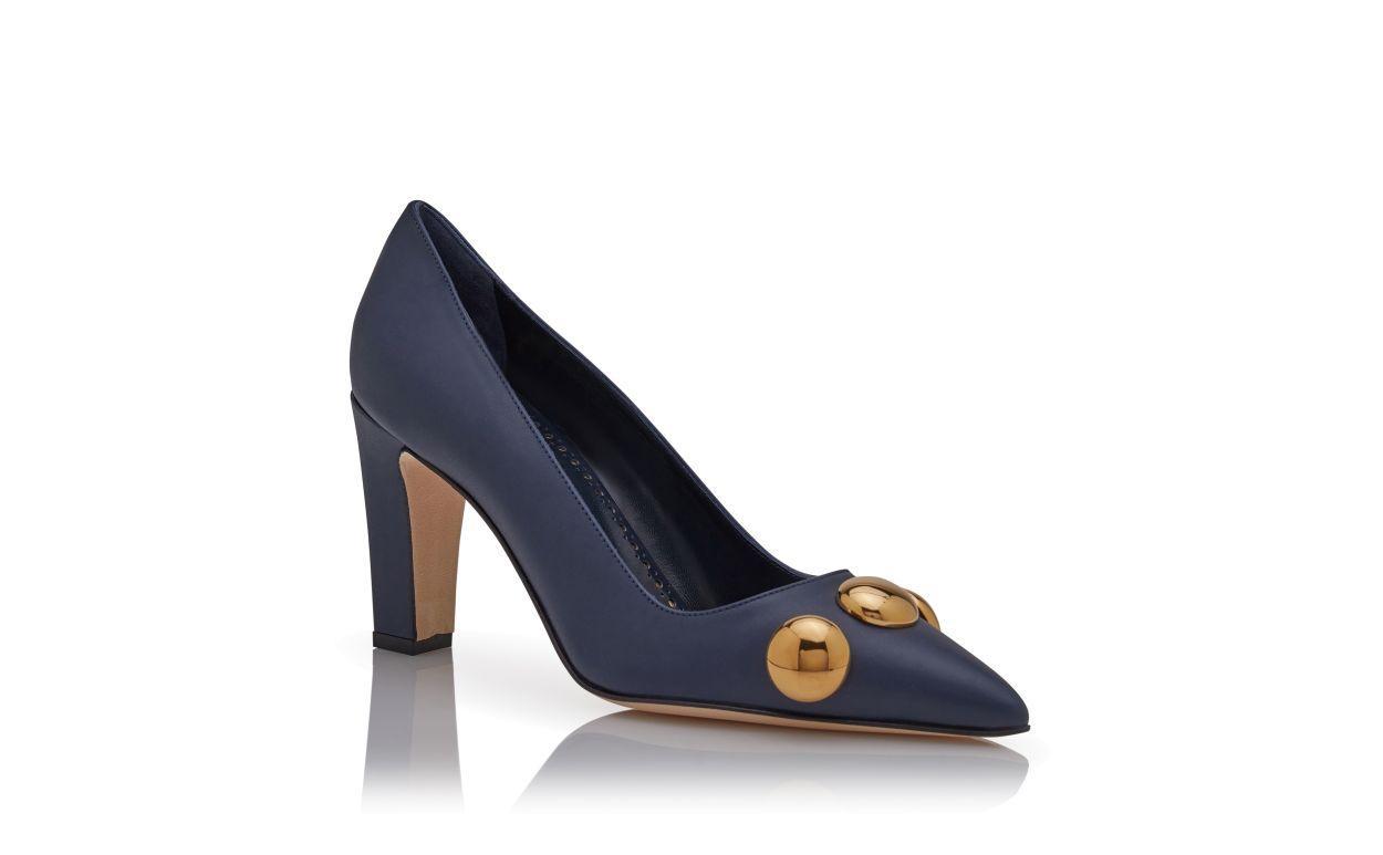 CHAPPA Navy Blue Calf Leather Pointed Toe Pumps Product Image