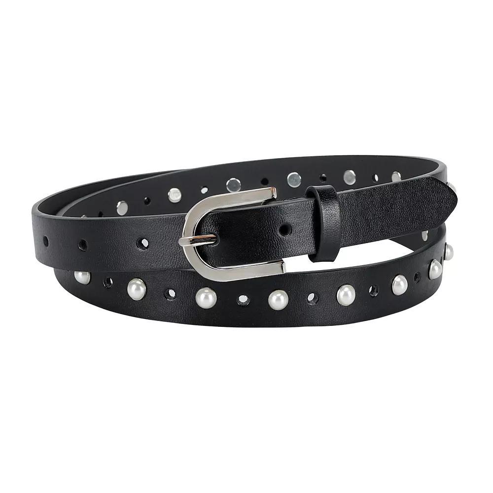 Women's LC Lauren Conrad Adjustable Simulated Pearl Skinny Belt, Size: XL, Black Product Image