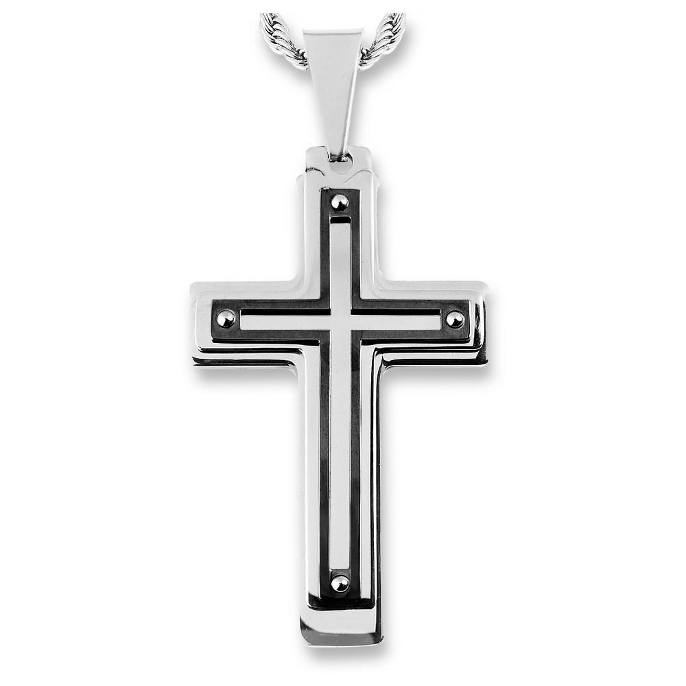 Mens West Coast Jewelry Silvertone and Blackplated Stainless Steel Multi-layer Cross Pendant Product Image