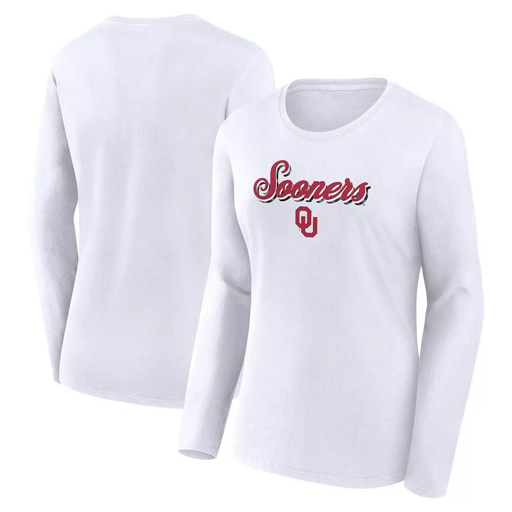 Women's Fanatics Branded White Oklahoma Sooners Double Team Script Long Sleeve T-Shirt, Size: Small Product Image