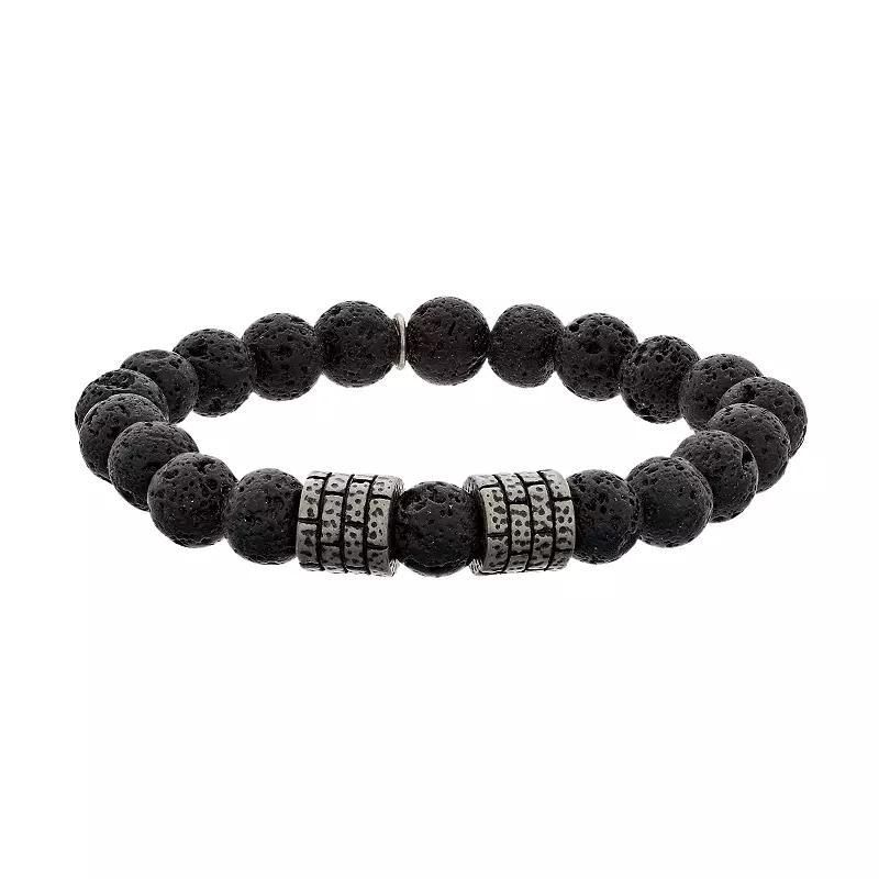 LYNX Mens Lava Bead Strech Bracelet Stainless Product Image