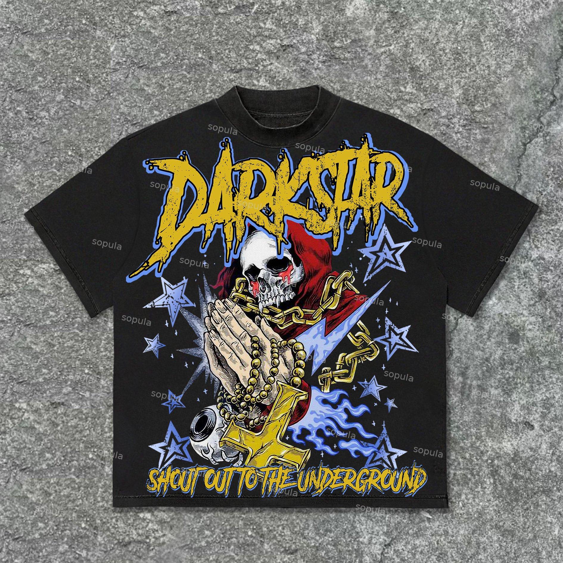 Sopula Skull Prayer Cross Faith Graphic Print Cotton T-Shirt Product Image