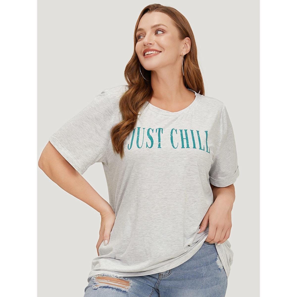 Plus Size Letter Print Short Sleeve Heather T-shirt LightGray Women Casual Heather Graphic Dailywear T-shirts BloomChic 22-24/3X Product Image