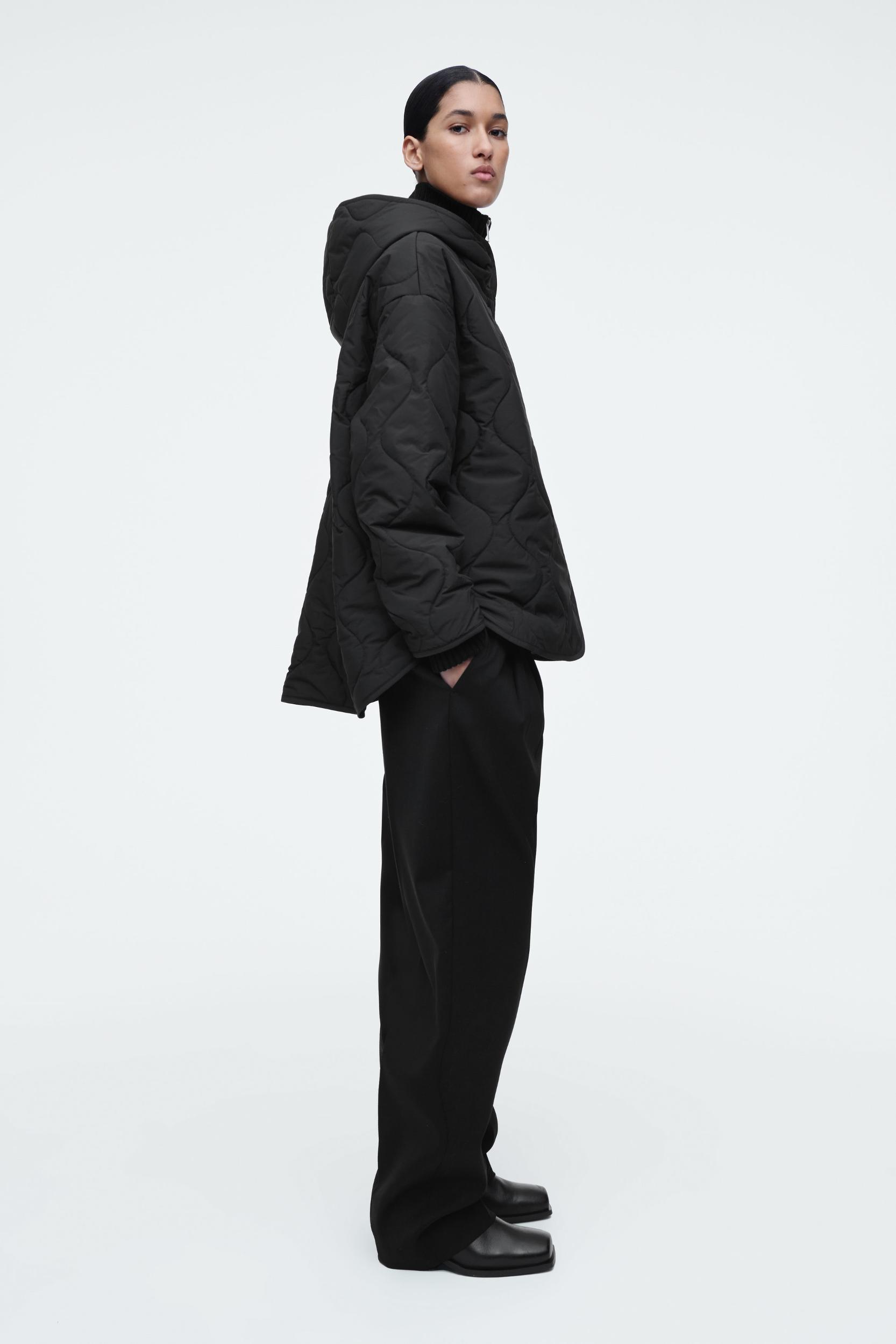 QUILTED HOODED FUNNEL-NECK JACKET Product Image