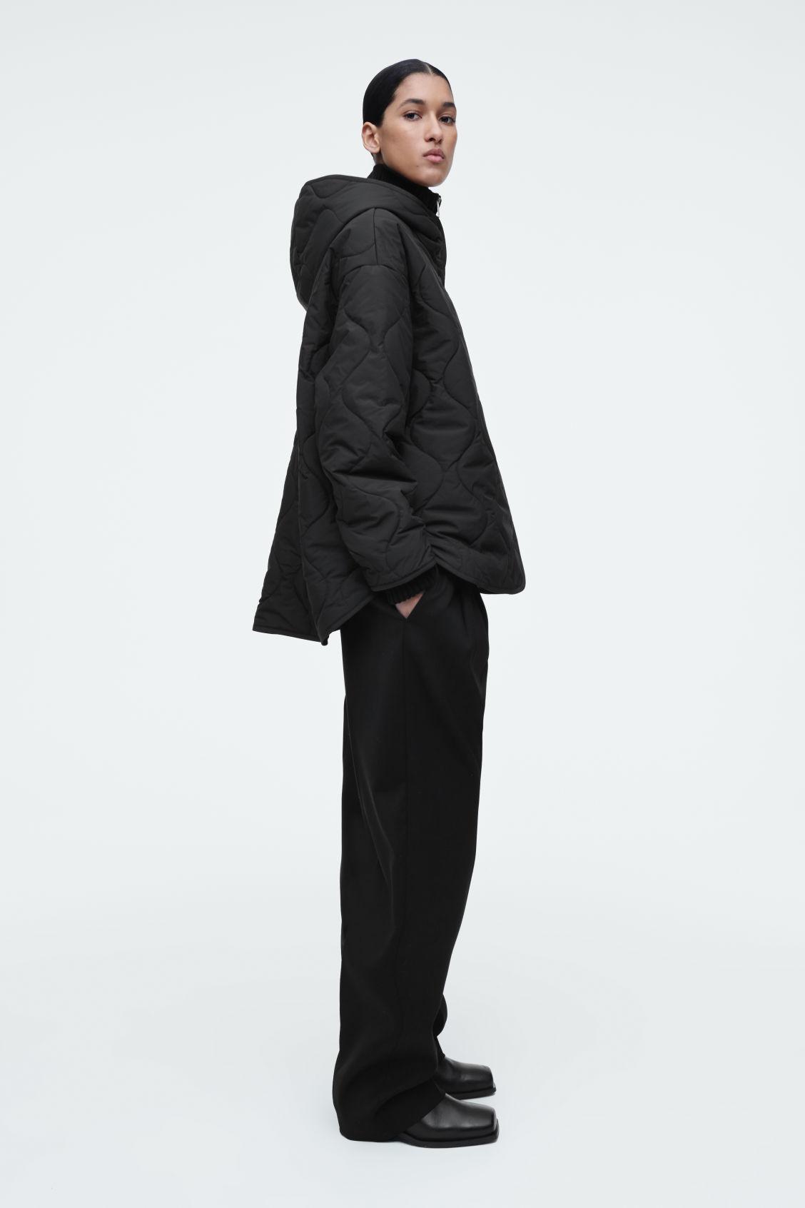 QUILTED HOODED FUNNEL-NECK JACKET Product Image