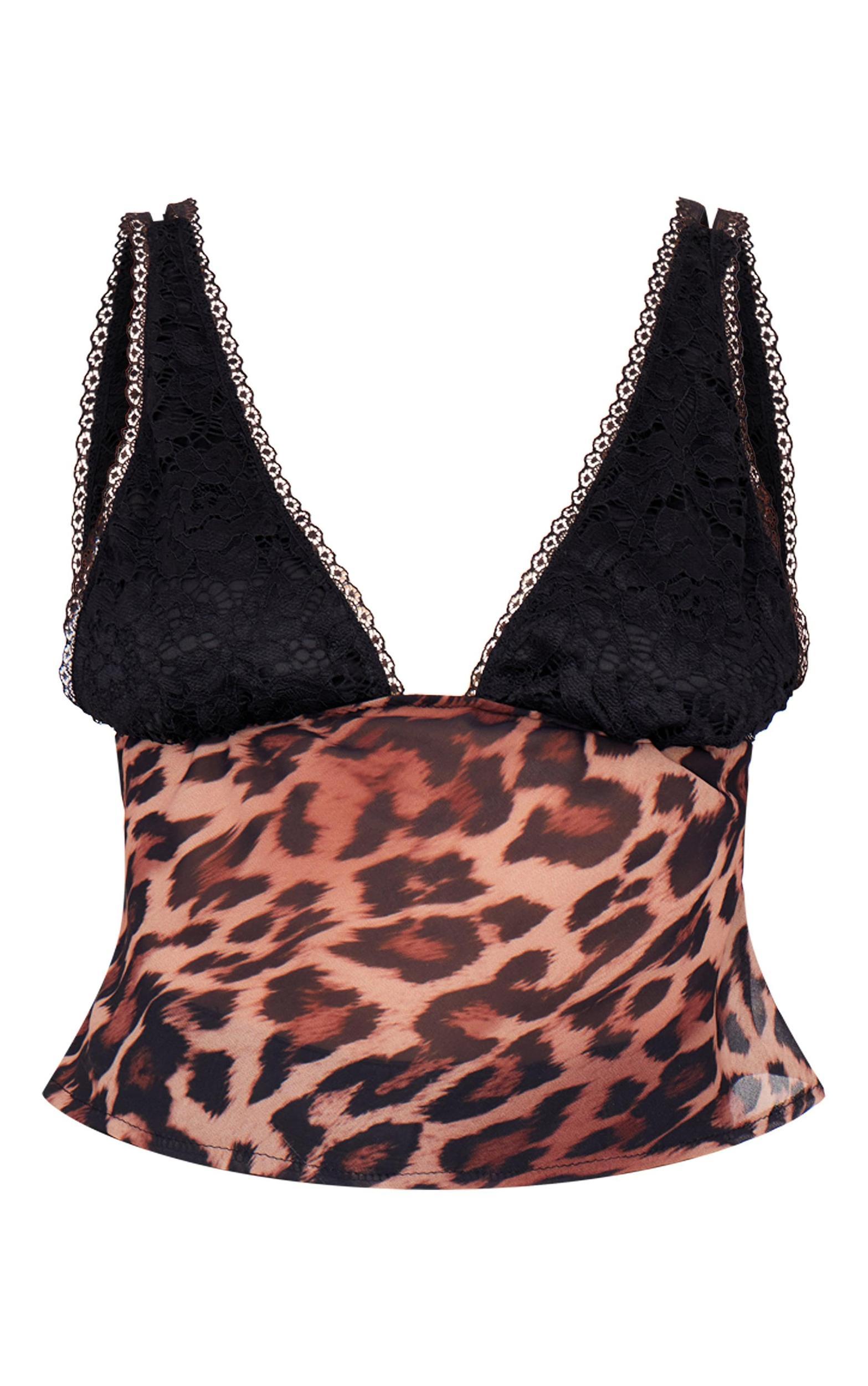 Brown Leopard Print Chiffon Lace Long Top Product Image