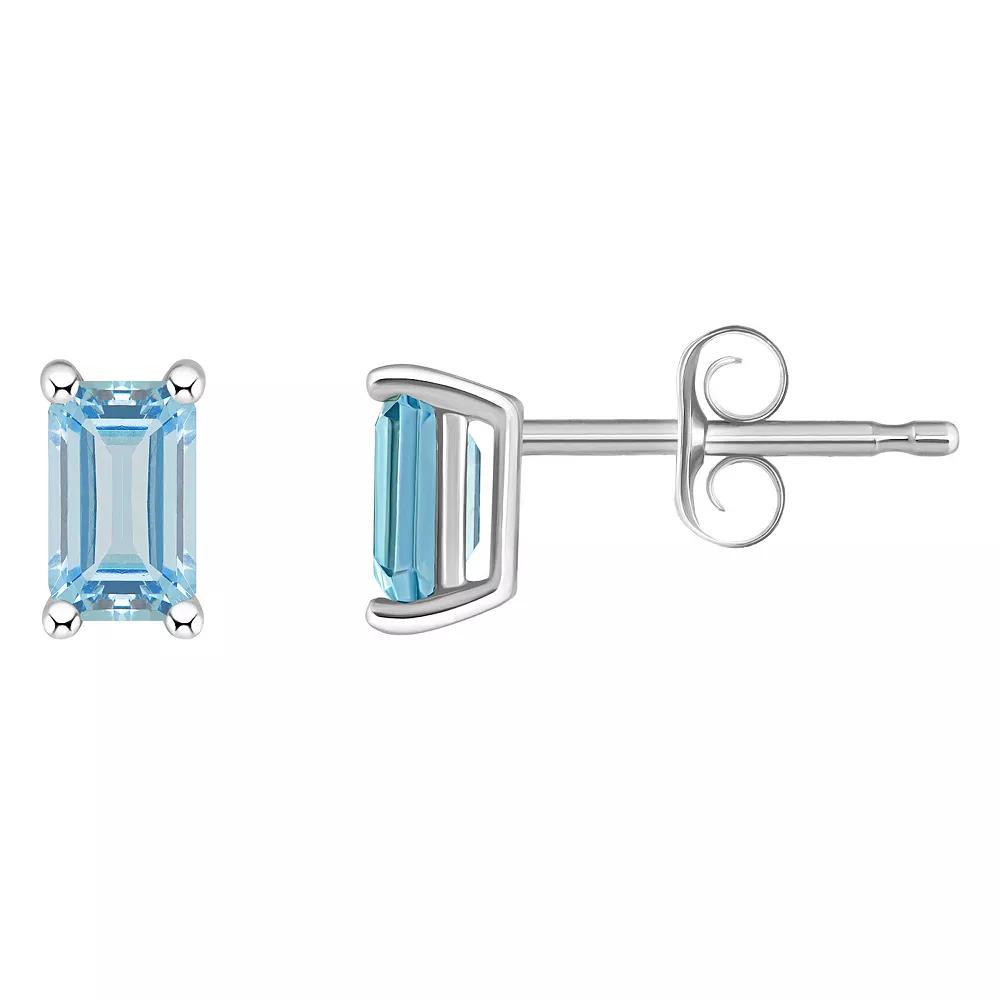 Celebration Gems 14k White Gold Emerald Cut Birthstone Stud Earrings, Women's, Aquamarine Product Image