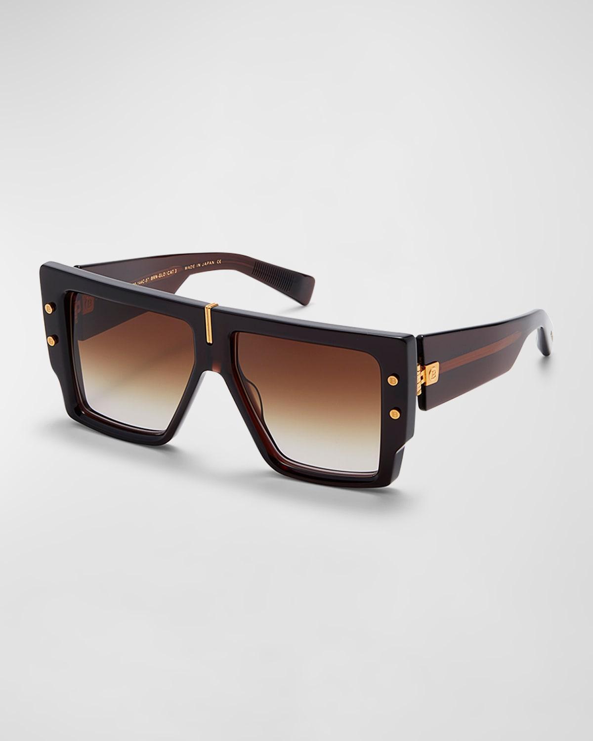 BALMAIN B-grand Acetate & Titanium Square Sunglasses In Brown Product Image