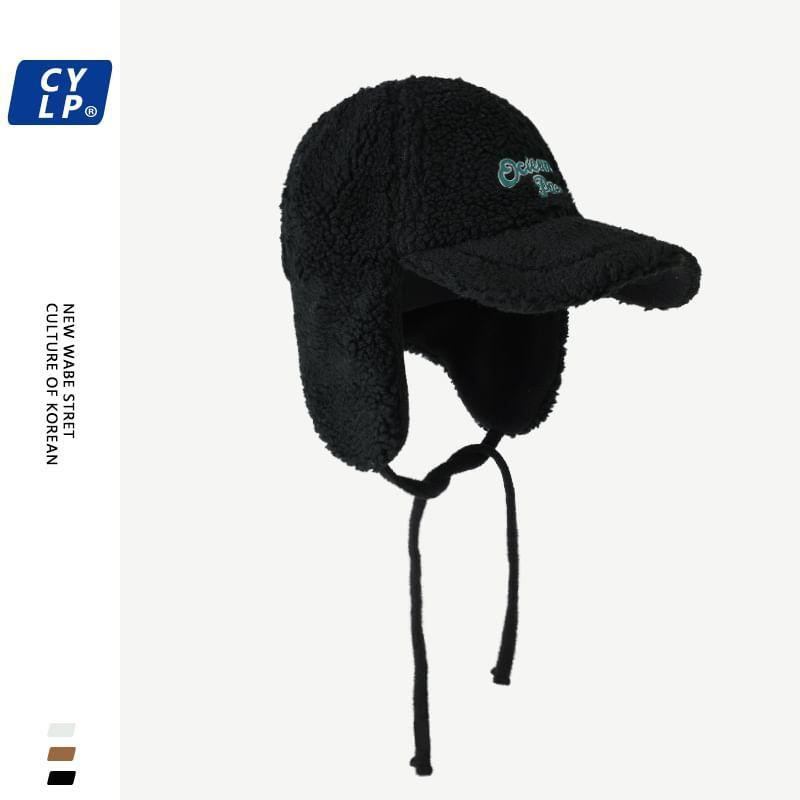 Lettering Embroidered Fleece Earflap Baseball Cap Product Image